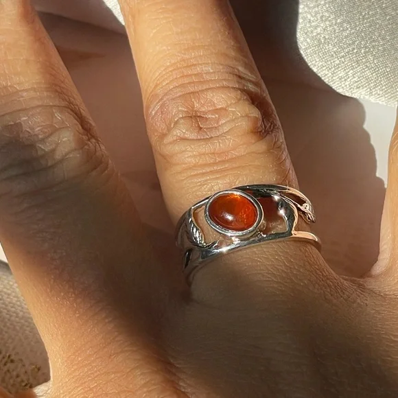 925 Sterling Silver Ring!!pretty folliage Band with Natural carnelian! Us: 7,8,9 - Picture 9 of 15